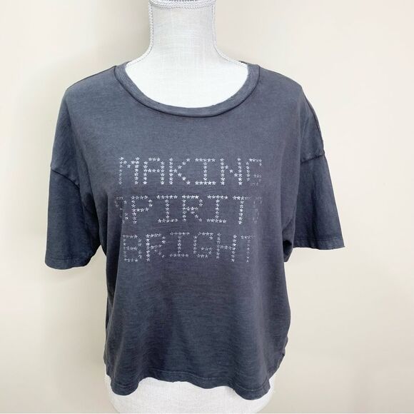 NWT Aerie Cropped T Shirt Making Spirts Bright Glittery Stars Holiday M - Picture 1 of 9